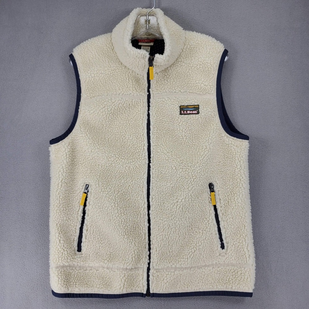 LL Bean Fleece Vest Men M Cream Mountain Classic Pile Full Zip 502429